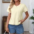thumbnail image 4 of LWavelet Women's Pleated Blouse Short Sleeve Tops Round Neck Casual Loose Fit Summer Basic Tee Yellow L, 4 of 8