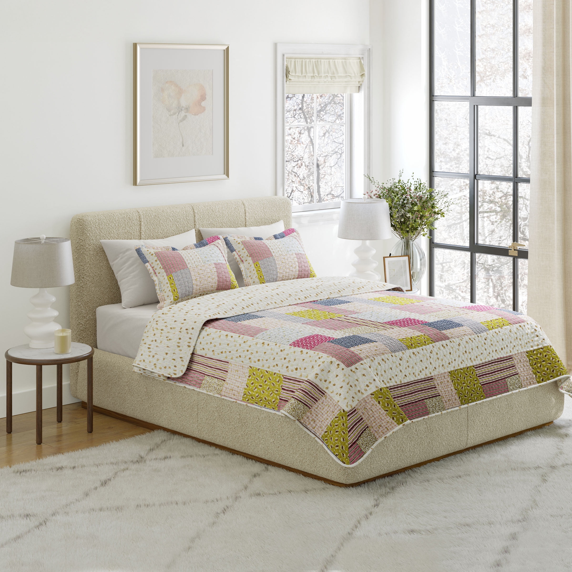 Lavish Home 3-Piece Savannah Floral Patchwork Quilt Set with Shams, King