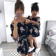 Robe de famille mère et fille assorties fille tenues florales vêtements robes à manches longues
