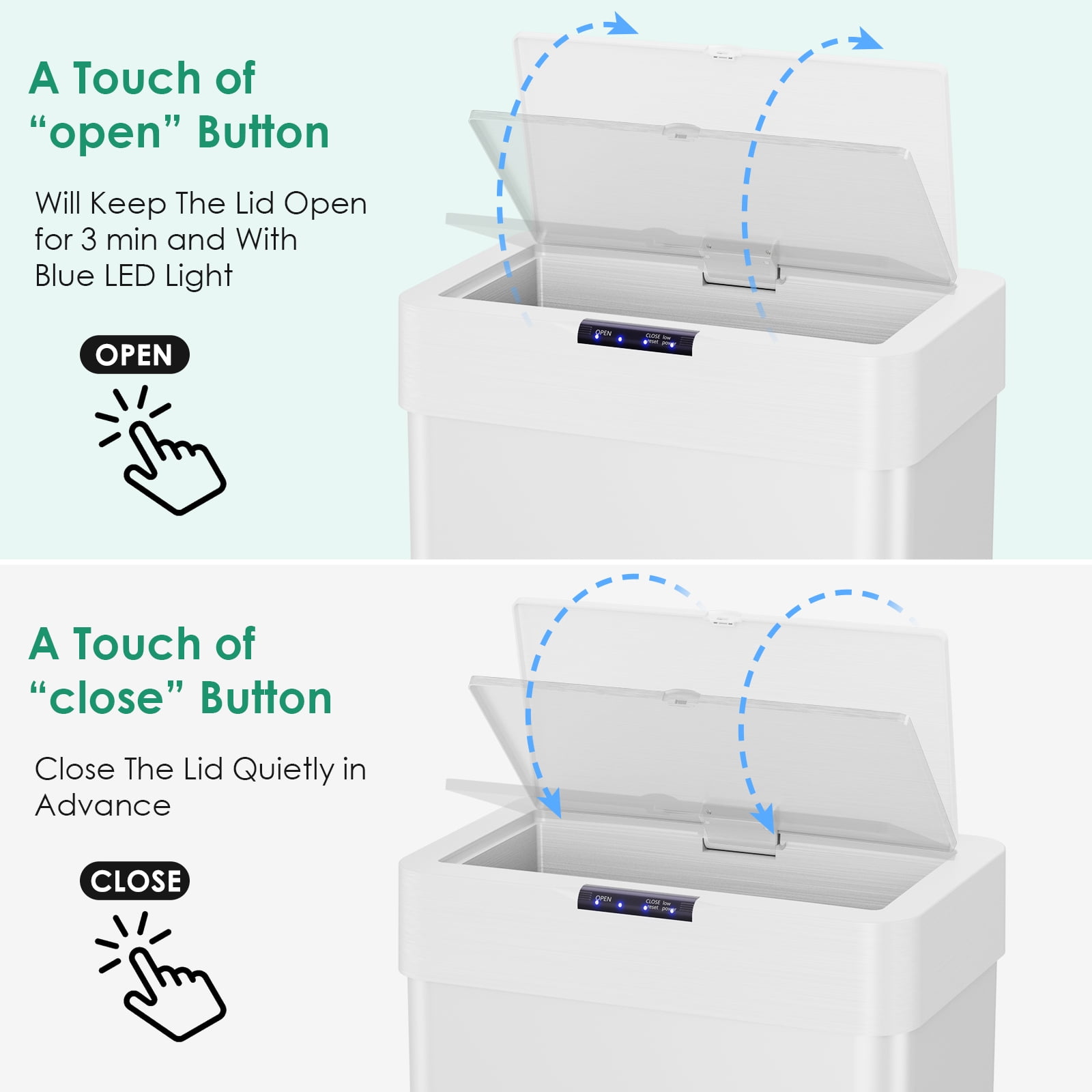 Arlopu 21.1 Gal Automatic Trash Can Touchless Motion Sensor Trash Can with Soft-Close Lid Stainless Steel