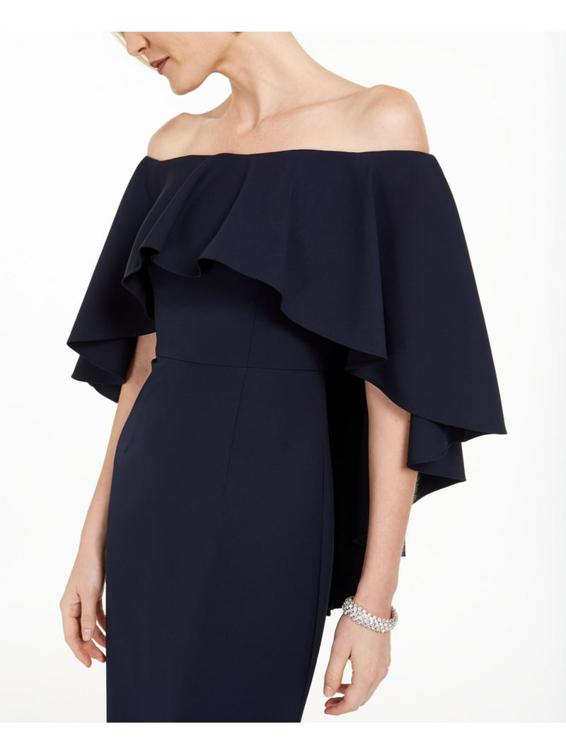 navy blue and black dress Inna in Trumpet Black and Blue Evening Dress with Cap Lace Sleeves wit