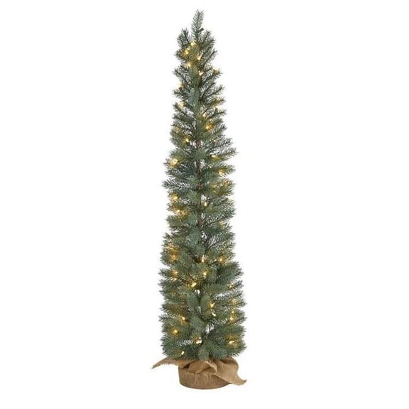 4 ft. Green Pine Artificial Christmas Tree with 70 Warm White Lights Set in A Burlap Base