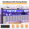 thumbnail image 6 of Ktaxon Linen Upholstered Headboard King Size, Adjustable Height Headboard with 2-Tier Storage, Charging Station & LED Light, Gray, 6 of 10