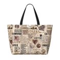 thumbnail image 2 of Disketp Abstract Coffee Pattern With Letters Bolsa de Playa de Gran Capacidad, Bolso Impermeable y a Prueba de Arena para Mujer, Ideal para Playa, Piscina y Natación, 2 of 7