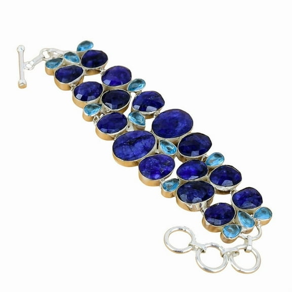 Burmese Blue Sapphire & Blue Topaz Bracelet 925 Sterling Silver | Handmade Elegant Gemstone Jewelry for Her