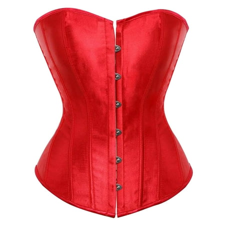 Womens Bustier Tops Women s Bustier Corset Tops Plus Size Satin Waist Cincher Overbust Bustiers Solid Color Waist Bride Shapewear Tops Lace Corset Bodysuit S-6 Red-a XL