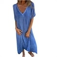 thumbnail image 2 of Gspmoly Robes pour Femmes, Robe Décontractée de Mode pour Femmes à Col en V, Couleur Unie, Manches Courtes, Coupe Ample, Robes Formelles pour Femmes Offres du Jour, 2 of 6
