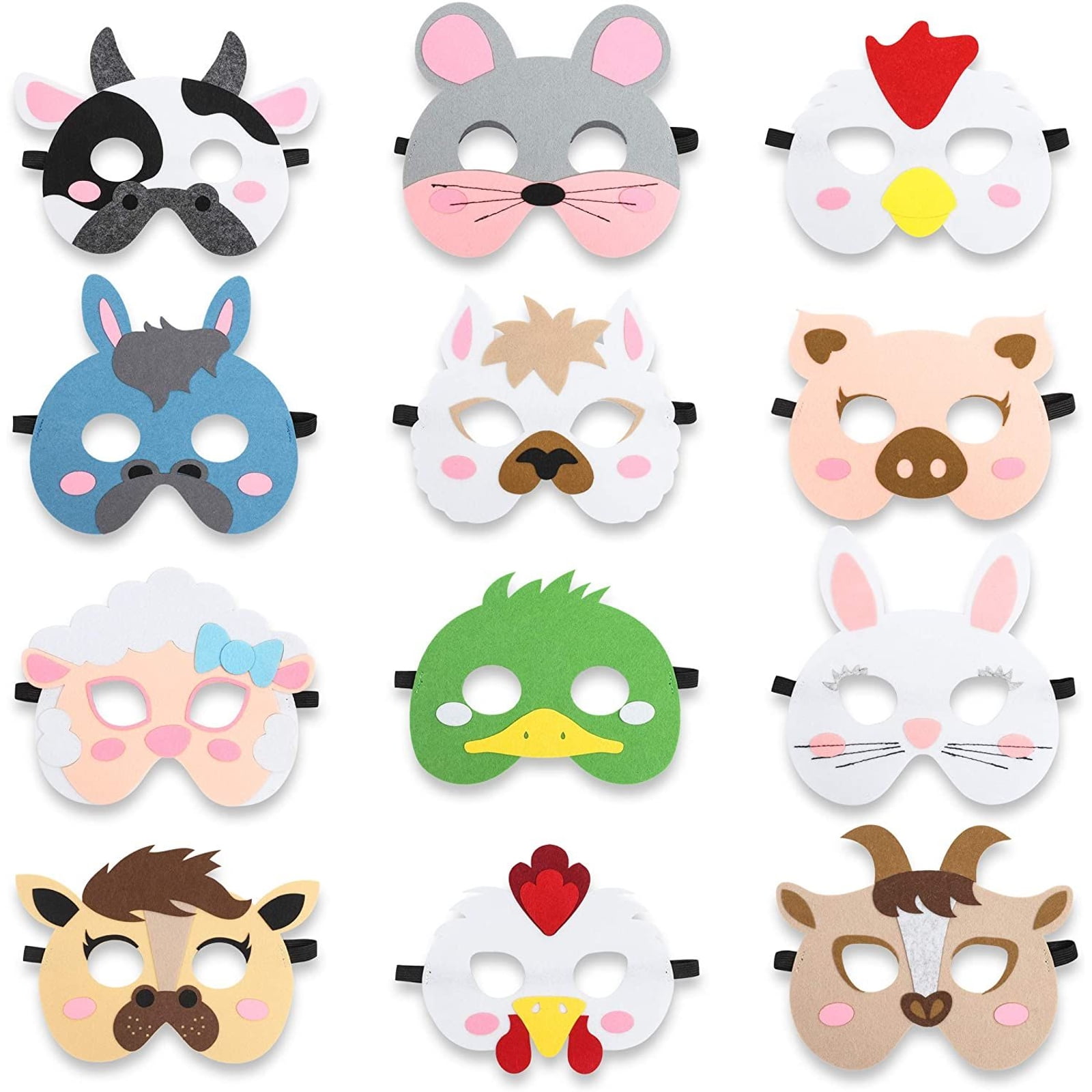 12 Pack Farm Animal Felt Masks for Kids, Barnyard Farmhouse Theme Party  Favors Costume Accessories 