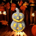 thumbnail image 4 of Dserhfy Light Up Halloween Decoration Ceramic Carved Pumpkin Skull Bat Figurine LED Tabletop Ornament for Halloween Home Shelf Desk Decor, 4 of 8