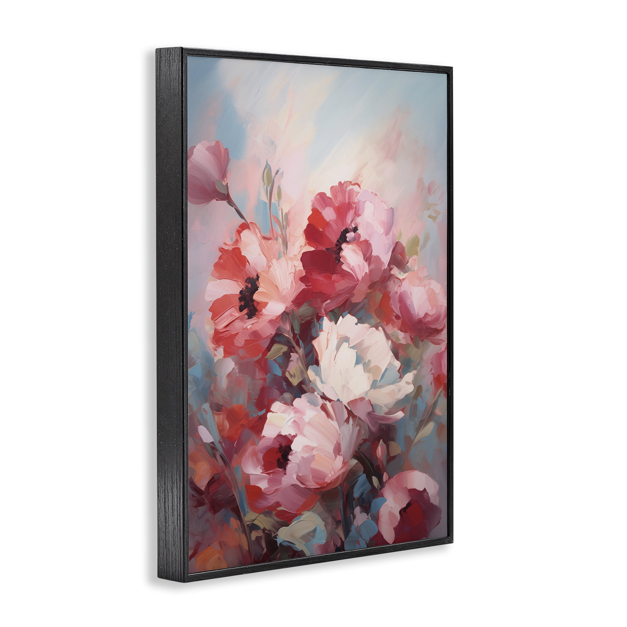 Stupell Industries Red & White Anemones Botanical & Floral Painting Black Framed Art Print Wall Art, 16 x 24