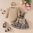 thumbnail image 2 of NOLDARES Baby Girl Outfit Long Sleeve Romper Tank Overall Dress Headband Winter 3Pcs Clothing Set(Khaki,12-18 M), 2 of 9