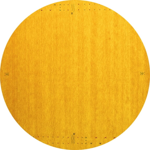 Ahgly Company Machine Washable Indoor Round Abstract Yellow Contemporary Area Rugs, 3' Round
