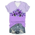 thumbnail image 2 of HOWPAY Womens Tops Graphic Boho Floral Short Sleeve V Neck Cute T-Shirt Loose Fit Casual Tee Tops Oversized Comfy Soft Fall Clothes Purple M, 2 of 4