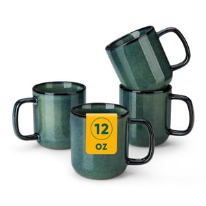 Vancasso Stoneware Coffee Mugs, 12 oz, Set of 4, Green