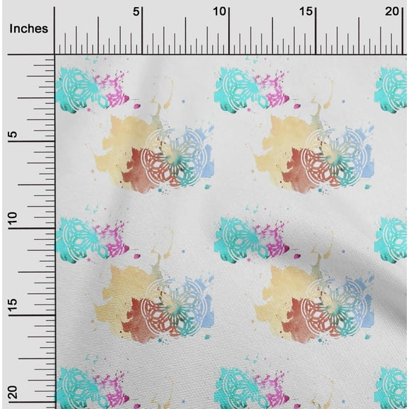 oneOone Cotton Flex Pale Yellow Fabric Texture & Mandala Watercolor Fabric For Sewing Printed Craft Fabric By The Yard 40 Inch Wide
