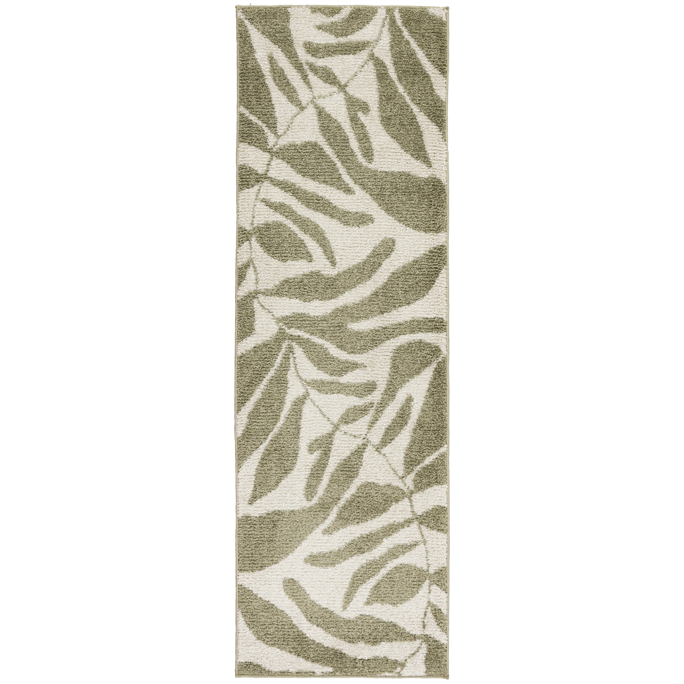 Tapis de couloir Mainstays à poils courts, motif floral, base ivoire et feuilles vertes, 60 x 180 cm, recommandé pour le couloir, la chambre, la cuisine et la buanderie.