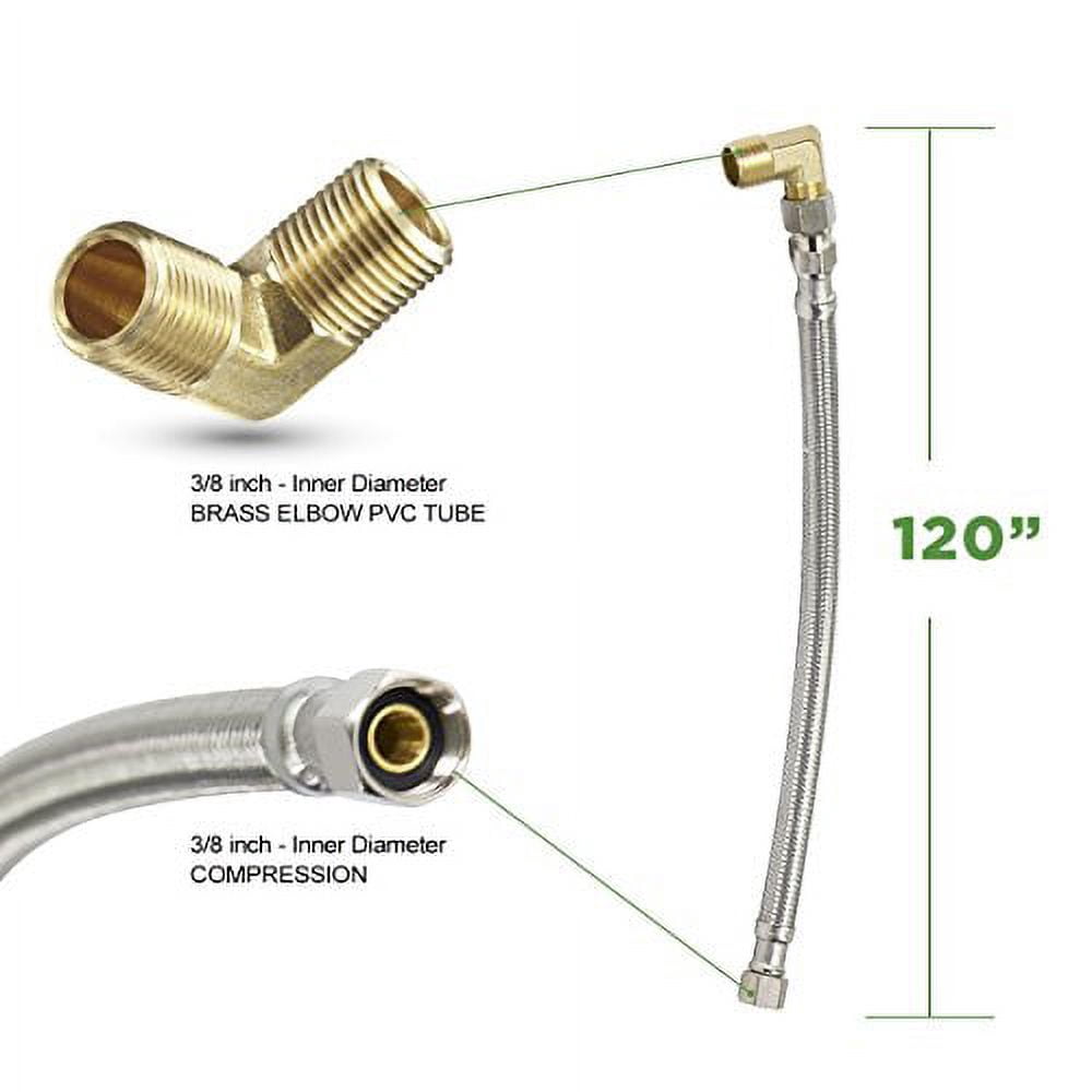 Highcraft Dishwasher Water Supply Line, Hose Connector Has 3/8 Inch 90 Degree Brass Elbow Fitting, Braided Stainless Steel 10 Ft