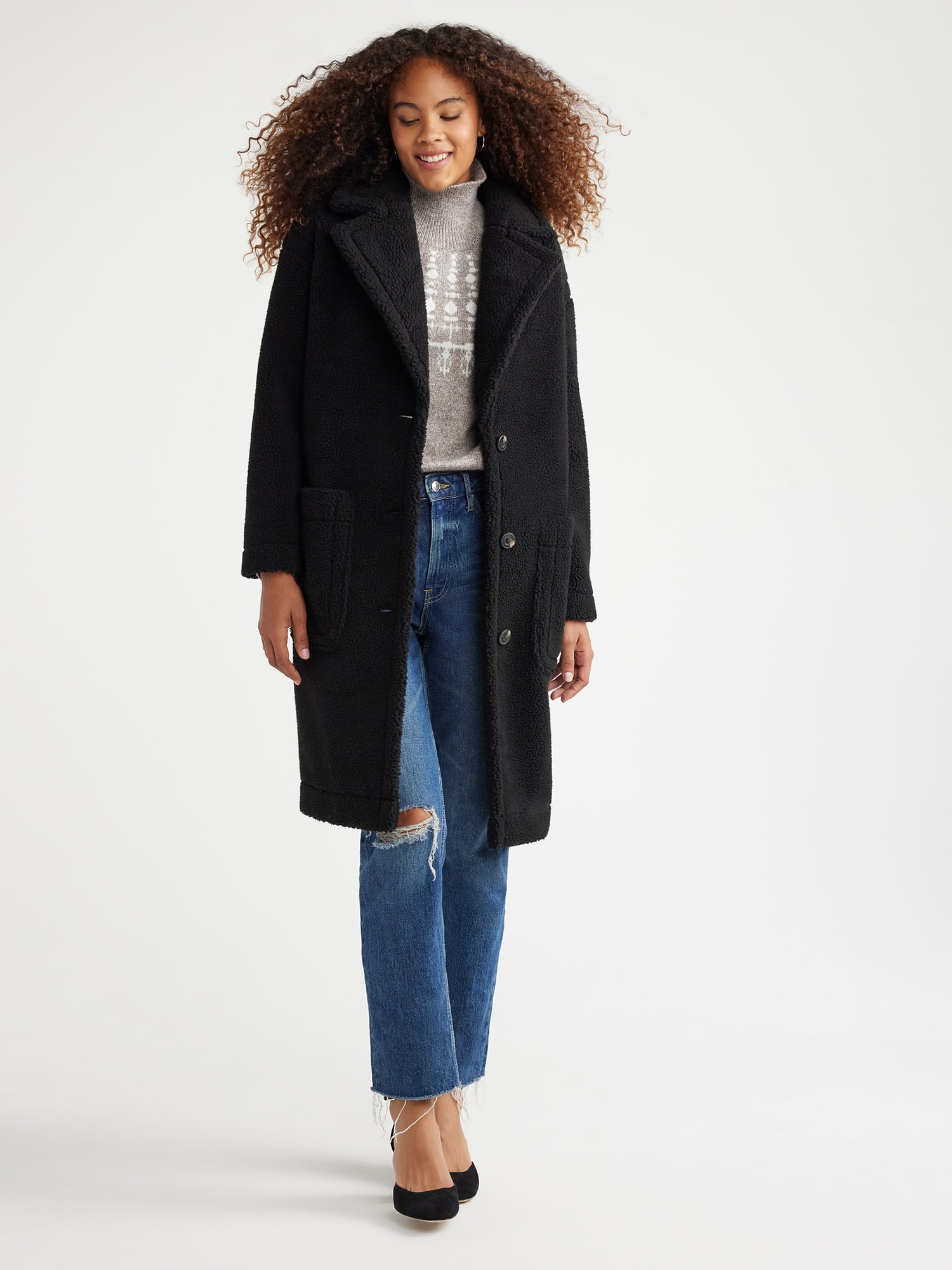 Free Assembly Women's Oversized Teddy Coat, Sizes XS-XXXL