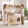 thumbnail image 2 of OLAKIDS Play Kitchen, Wooden Kids Cooking Toy with Realistic Lights Sounds, Ice Maker, Microwave, 14 Pretend Play Accessories for Boys Girls Ages 3+, 2 of 12