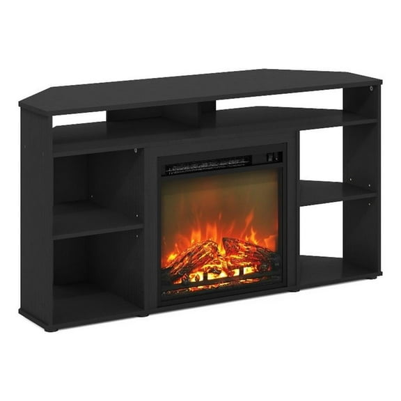 Pemberly Row Corner TV Stand with Fireplace for TV up to 55 Inches Americano