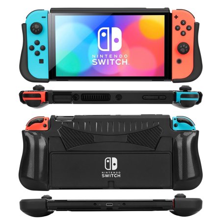 Dockable Case for Nintendo Switch OLED, Slim Protective Soft TPU Shell, Dockable Case with Kickstand, Ergonomic Grip Cover, Black