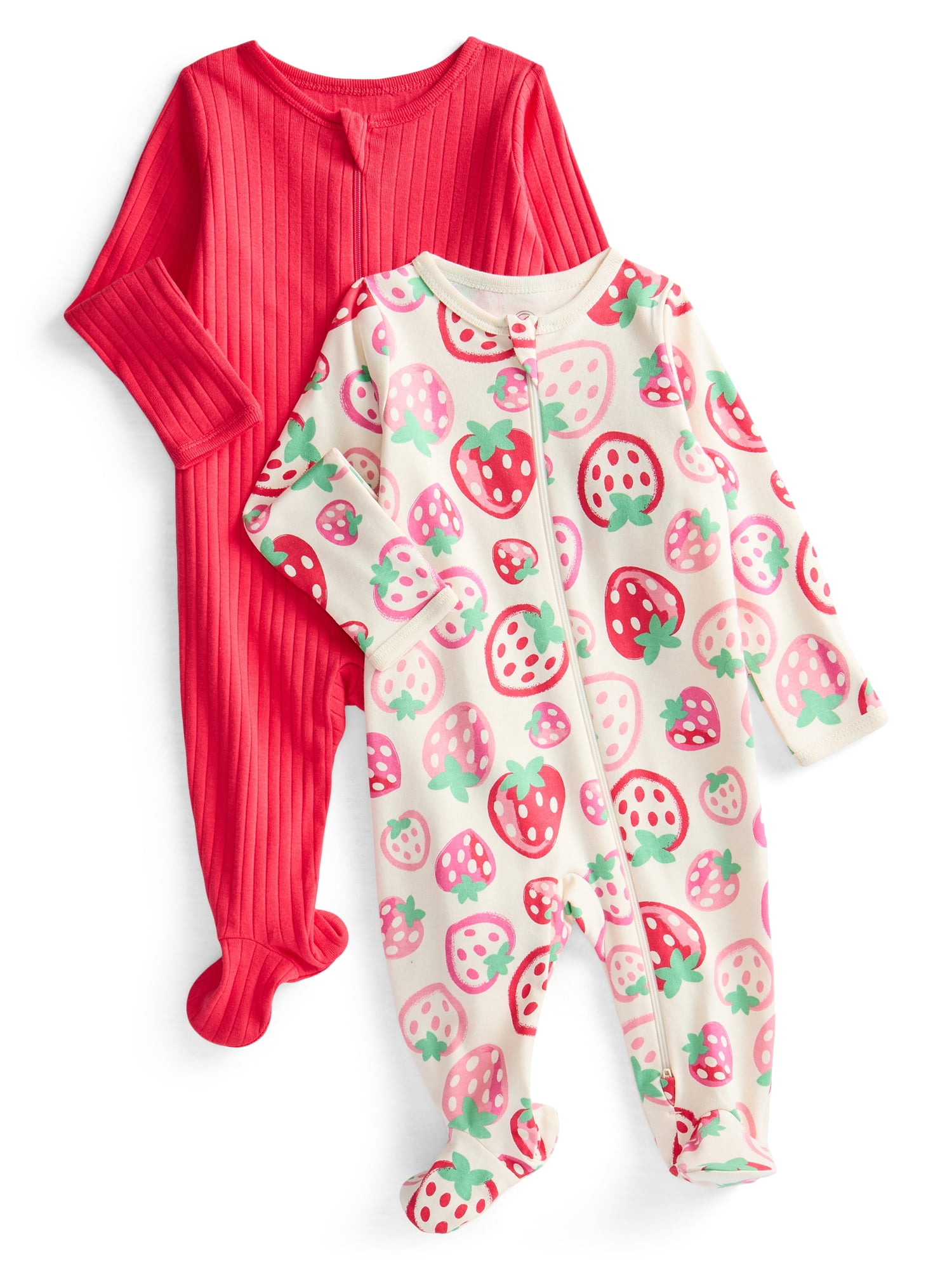 Wonder Nation Organic Cotton Baby Unisex Zip Front Footed Sleep N Play Pajamas, 2-Pack, Sizes Preemie-6/9 Months