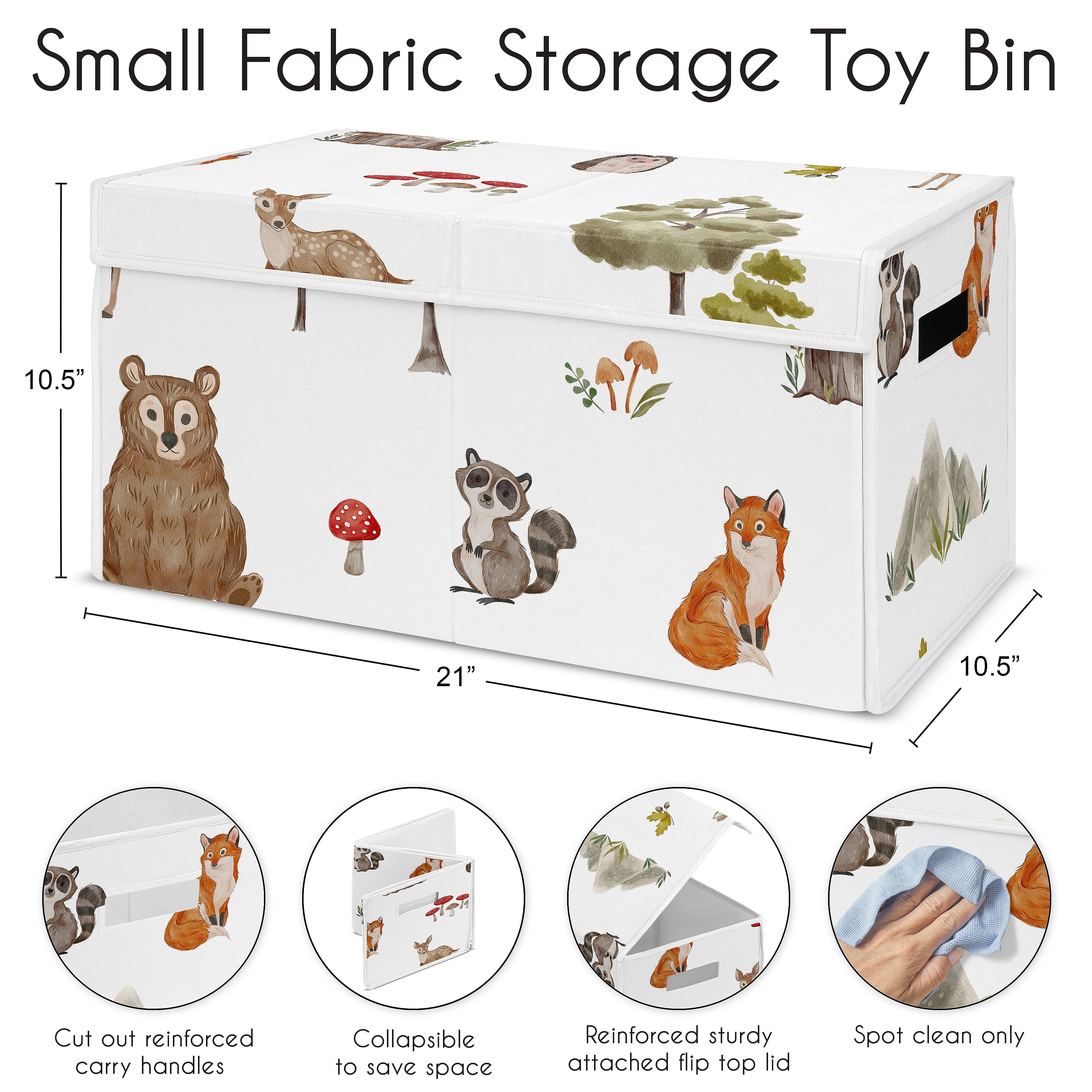 Sweet Jojo Designs Watercolor Woodland Forest Animals Boy Girl Gender Neutral Unisex Storage Fabric Toy Box