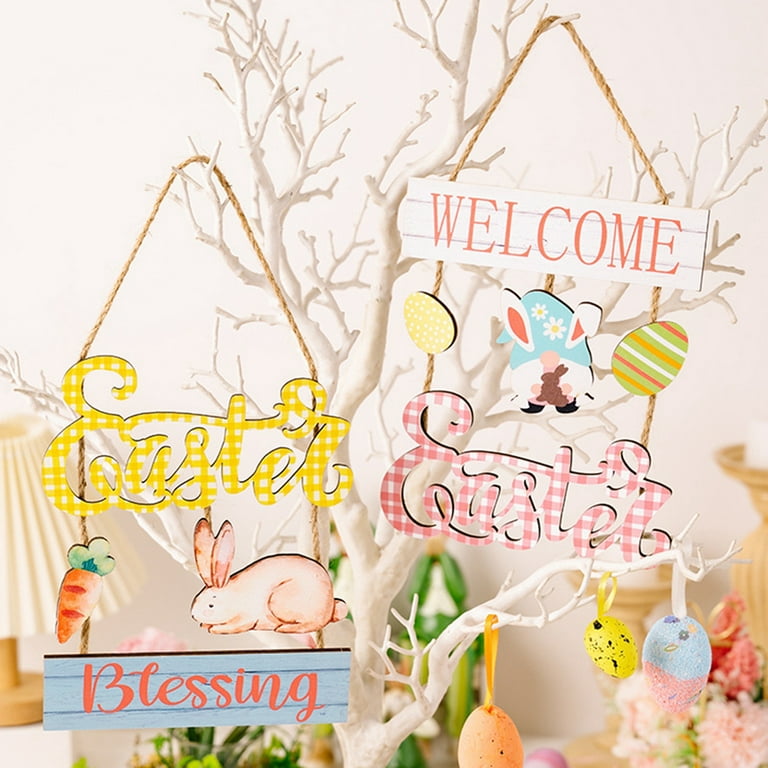 Easter Wooden Hanging Sign Decoration Door Sign Easter Hanging Wooden Plaque  Rustic Easter Sign for Spring Farmhouse Wall Front Door Home Decorations 