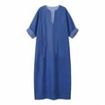 thumbnail image 5 of Guluxicc Denim Maxi Dress for Women Split Neck Rolled 3/4 Sleeve Pockets Loose Casual Summer Dress, 5 of 5