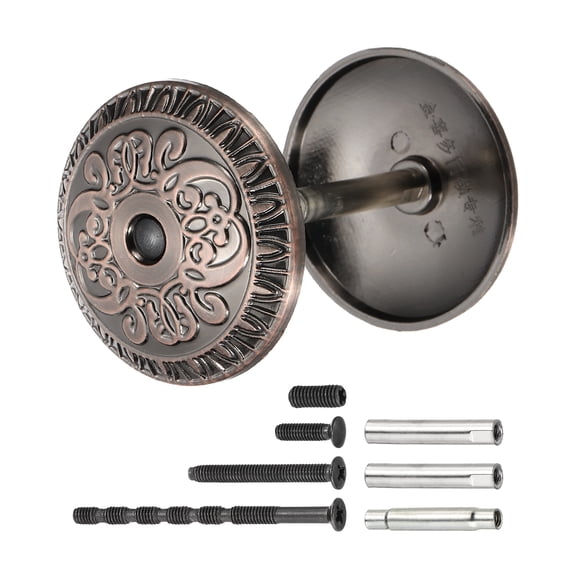 Door Hole Cover Plate 2 Inch Zinc Alloy Vintage Round Deadbolt Knob Hole Repair Cover Fits Doors 1-3/16" to 4-3/4" Thick for Hole Filling Decoration, Red Bronze