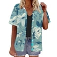 thumbnail image 6 of KBZDBZC Womens Blouses Women's Shirt Soft Cool Summer Shirt Floral Tropical Print V Neck T Shirt Short Sleeve Button Lapel Top Women’S Blouse Women's T Shirt Womens Shirts (Green,XXXL), 6 of 6