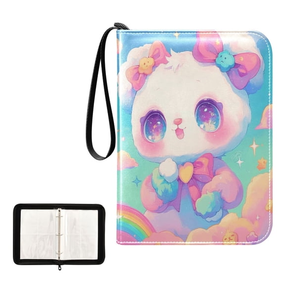 Trading Card Binder Album 400 Pockets 50 Removable 4-Pocket Pages Waterproof Lovely Panda and Rainbow