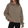 thumbnail image 2 of Dwellite Womens Sweatshirts Half Zip Cropped Pullover Quarter Zipper Fall Hoodies 2026 Fall Winter with Pockets Coffee S, 2 of 7