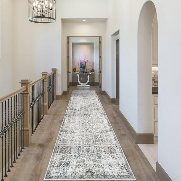 RUUGME Washable Runner Rug 2'6x10 - Vintage Hallway Rug Non Slip Stain Resistant Rugs for Living Room Bedroom Laundry Room Mat Distressed Rug Kitchen Floor Carpet Runner for Bathroom 2.6x10 Brown