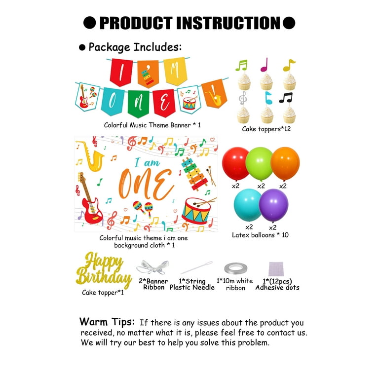 Music Themed 1st Birthday Party Decorations - 38Pc Set With Banner, Balloons & Cake Toppers
