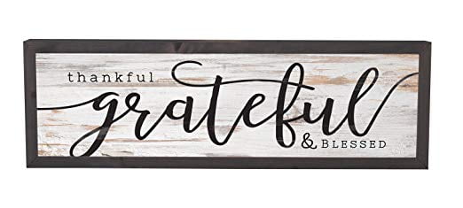 Thankful Grateful Blessed White Wash 24x7/" Pine Wood Boxed Pallet Wall Plaque