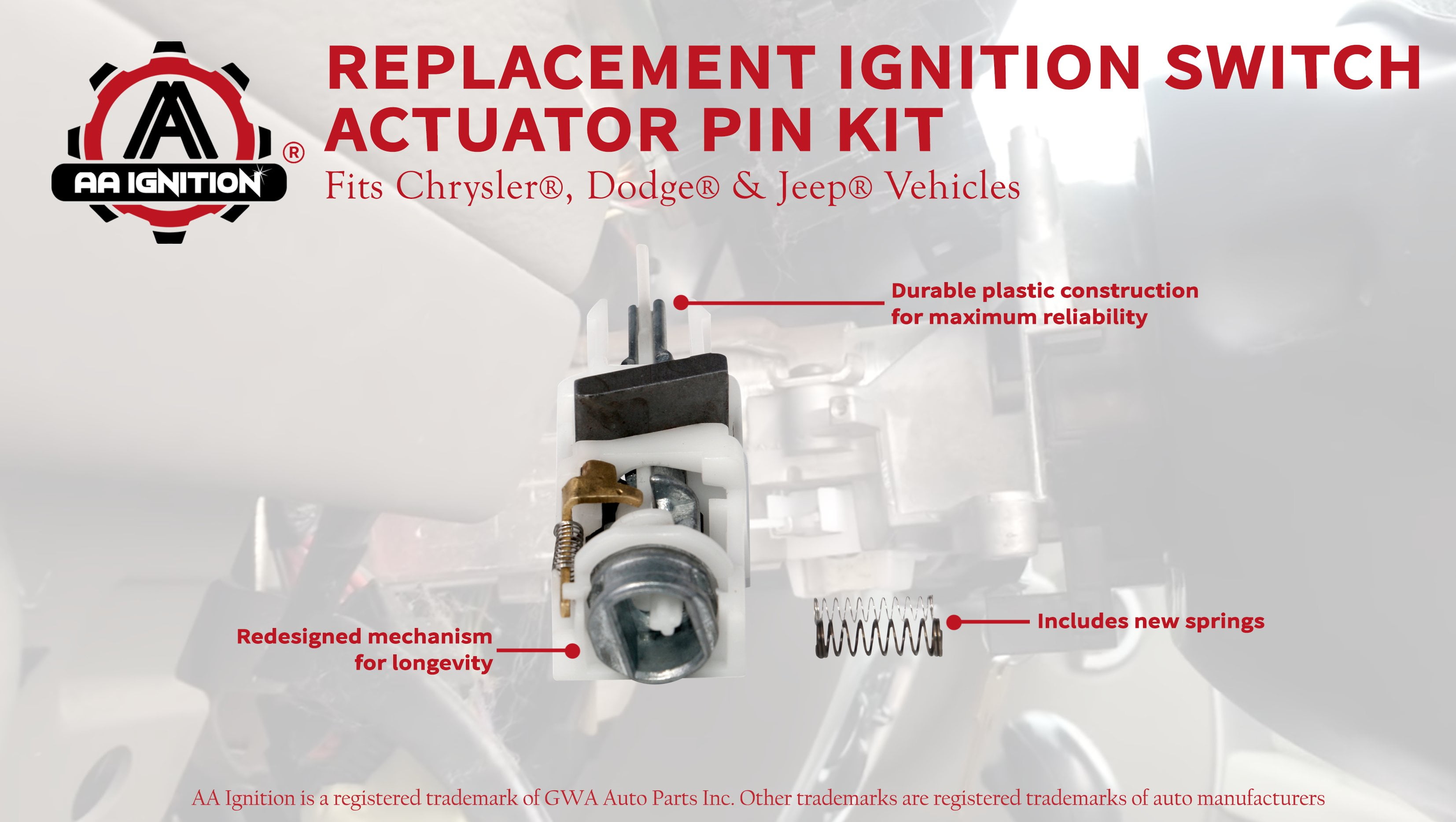 Ignition Switch Actuator Pin - Replaces# 4690492AB, 4664099, 924-704,  924704 - Fits 1997 - 2006 Jeep Wrangler, 1999 - 2004 Grand Cherokee, 02 -  07 Liberty, 1995 - 2005 Dodge Neon, Chrysler PT Cruiser 