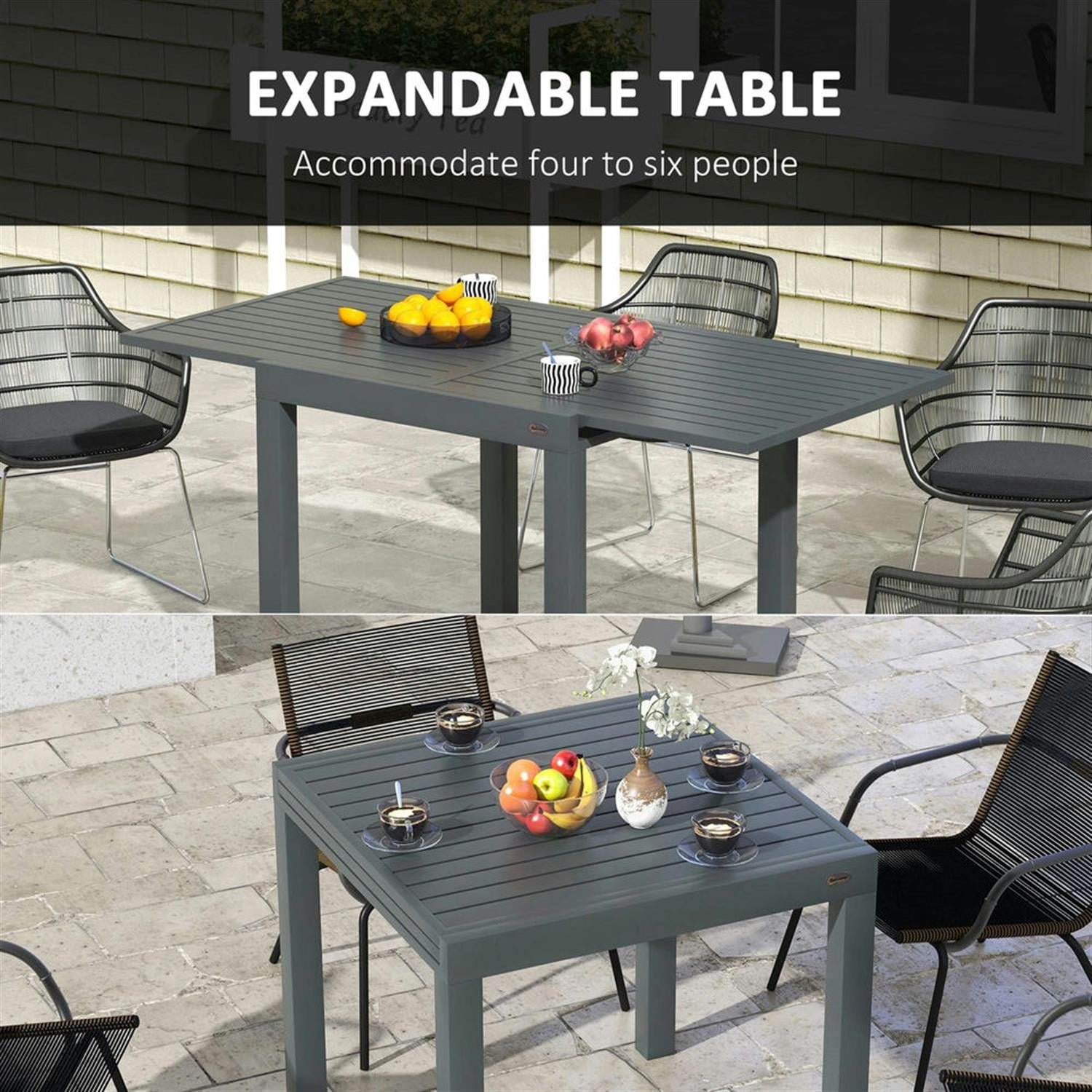 Demi Bonn 70" Expandable Outdoor Dining Table for 4-6 Guests, Aluminum Frame Patio Table for Garden, Lawn, Balcony, Terrace, Gray