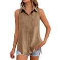 thumbnail image 1 of GPOECD Chemises pour Femmes Été Sans Manches Mélange Col Boutonné Débardeur Blouse pour Tenue de Travail Décontractée Hauts Sans Manches pour Femmes Kaki,m, 1 of 6