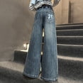 thumbnail image 5 of Pull on Wide Leg Jeans for Girls, Girls High Waisted Stretchy Baggy Trendy Tummy Control Straight Leg Jeans Denim Pants Blue A 9-10 Years, 5 of 7