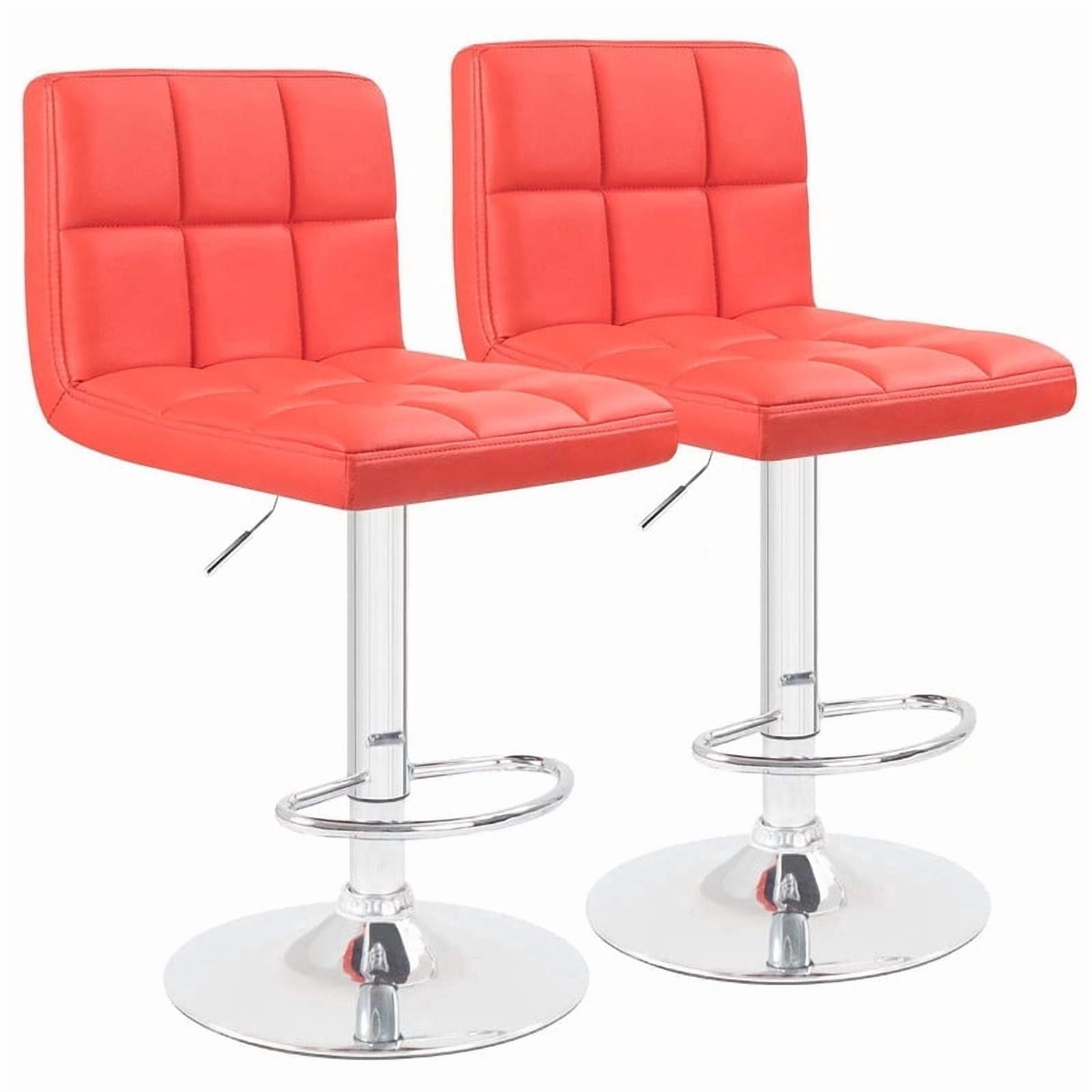 Lacoo Bar Stools Adjustable 360-Degree Swivel PU Leather Barstools with Back Set of 2, Red