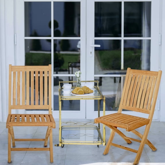 Seven Seas Teak Naples Outdoor Patio Folding Dining Side Chair, A-Grade Teak Wood (set of 2)