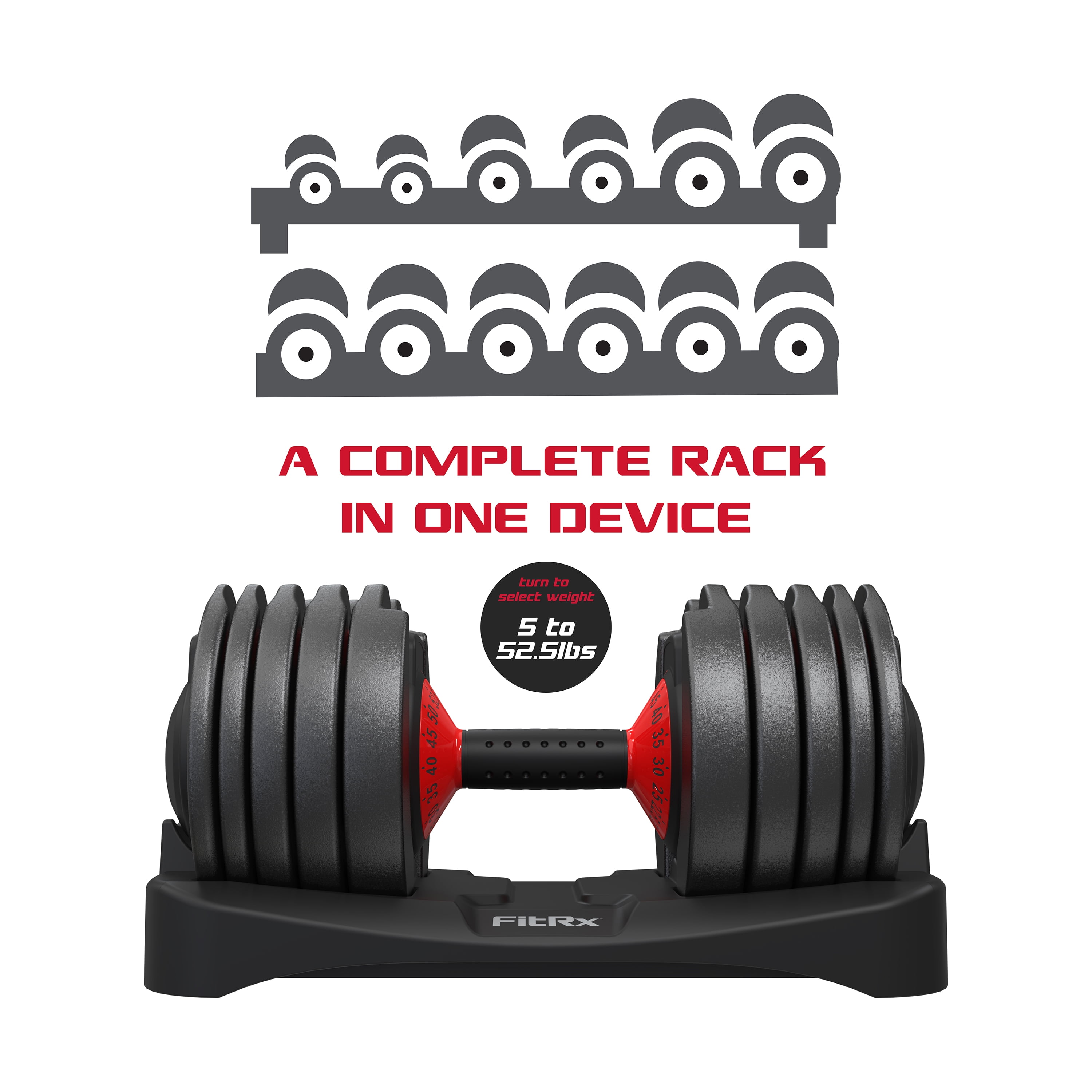 FitRx SmartBell, Quick Select Adjustable Dumbbell, 5-52.5 Lb.