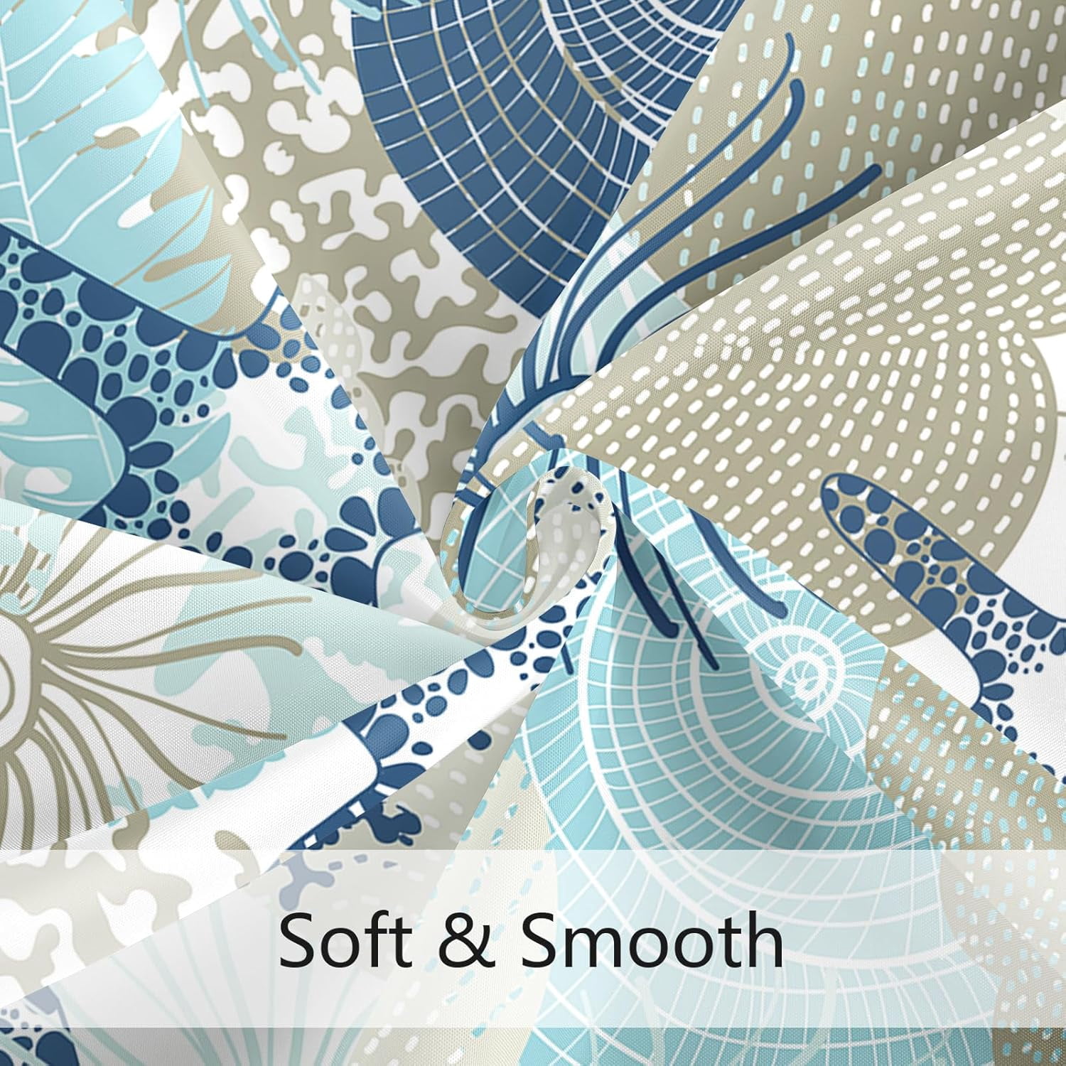 Beach Ocean Themed Shower Curtain, Cute Nautical Coastal Shower Curtain for Bathroom Decor, Summer Tropical Seashell Starfish Coral Fabric Shower Curtain Set with Hooks, Teal Blue, 72x72