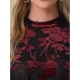 thumbnail image 5 of DARING DIVA Women's Velvet Floral Print See Through Mesh Tops XS Black Red, 5 of 6