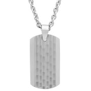 Mens Stainless Steel Hammered Dog Tag Pendant Necklace