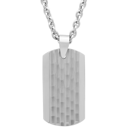 Men's Stainless Steel Hammered Finish Dog Tag with 24" Cable Chain - Men Pendant