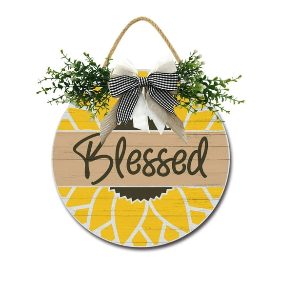Blessed Front Door,Horizontal Round Door Wreaths,Housewarming Gift Farmhouse Wood Door Hanger for Home Decor Indoor and Outdoor, Classroom, Yard, Porch Décor