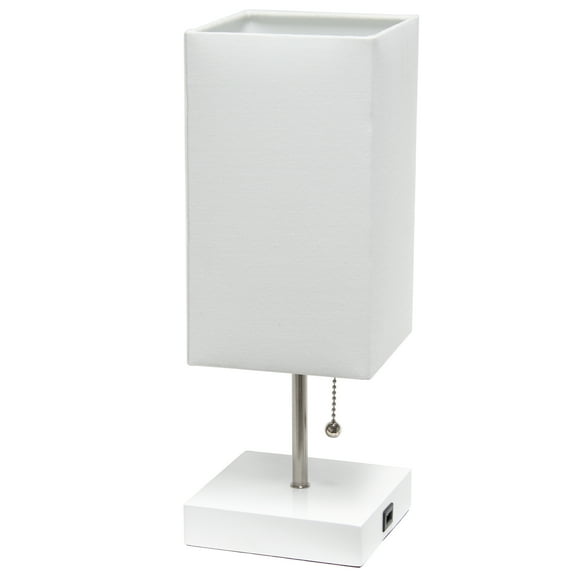 Simple Designs Metal Petite Stick Lamp w/ USB Port in White with Gray Shade