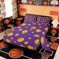 thumbnail image 2 of Erosebridal Purple Basketball Pattern Queen Sheet Sets, Sport Bed Set for Boys and Girls, 4pcs, 1 Flat Sheet, 1 Fitted Sheet and 2 Pillowcases, 2 of 6